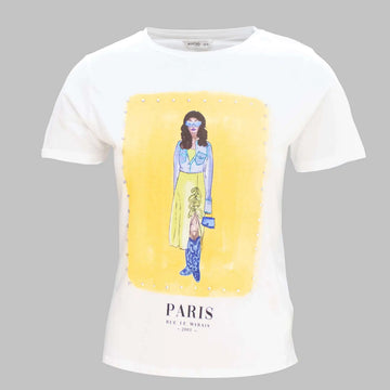 White Embellished T Shirt Nawao.com
