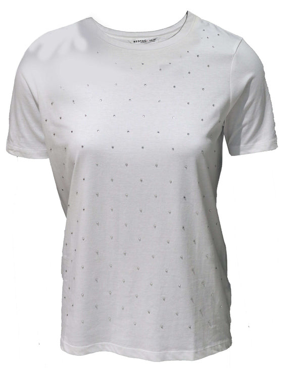 White Embellished T-Shirt Nawao.com