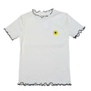 White Embroidered Rib Top With Contrast Color Nawao.com
