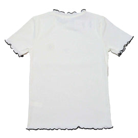 White Embroidered Rib Top With Contrast Color Nawao.com
