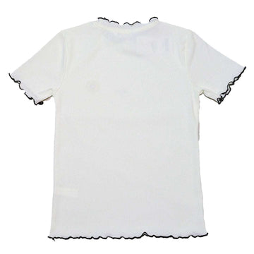 White Embroidered Rib Top With Contrast Color Nawao.com