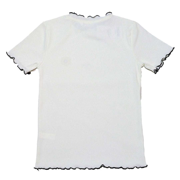 White Embroidered Rib Top With Contrast Color Nawao.com