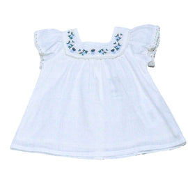 White Embroidered Yoke Blouse Nawao.com