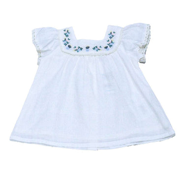 White Embroidered Yoke Blouse Nawao.com