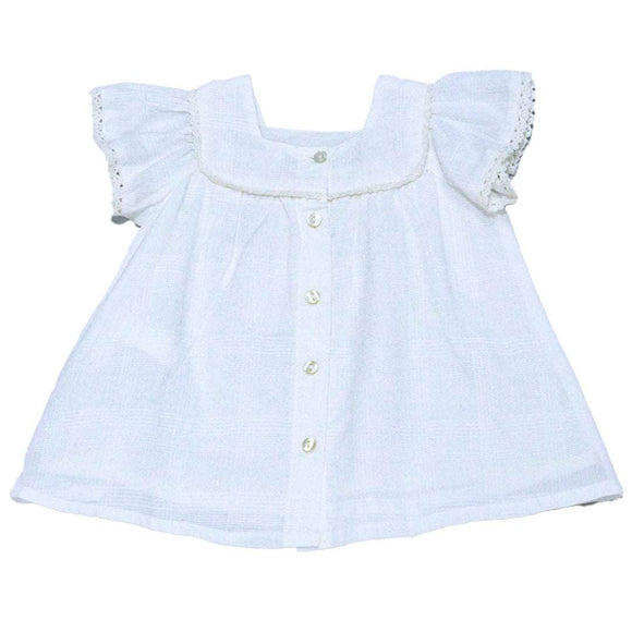 White Embroidered Yoke Blouse Nawao.com