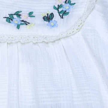 White Embroidered Yoke Blouse Nawao.com