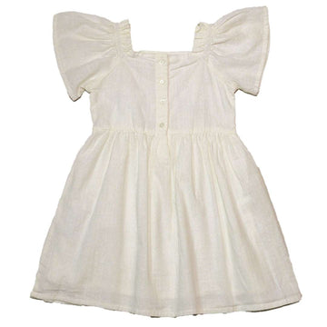 White Embroidered Yoke Flutter Sleeve Dress Nawao.com