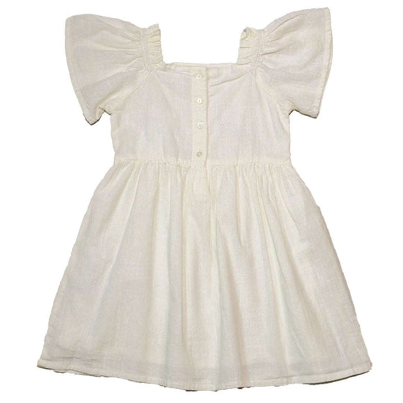 White Embroidered Yoke Flutter Sleeve Dress Nawao.com