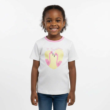White Flamingo Placement Print Rib H S T Shirt White Nawao.com