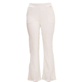 White Flare Leg Bottom Raw Edge Trouser Nawao.com