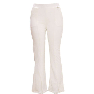 White Flare Leg Bottom Raw Edge Trouser Nawao.com