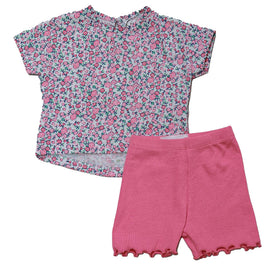 White Floral All Over Print T Shirt With Coral Tights Orange Nawao.com
