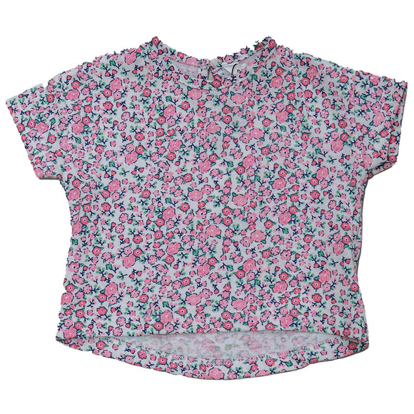 White Floral All Over Print T Shirt With Coral Tights Orange Nawao.com