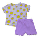 White Floral All Over Print T Shirt With Lilac Tights White Nawao.com
