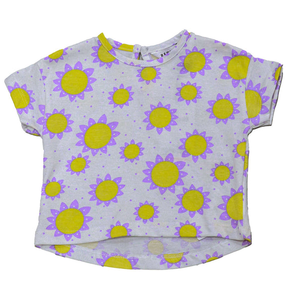 White Floral All Over Print T Shirt With Lilac Tights White Nawao.com