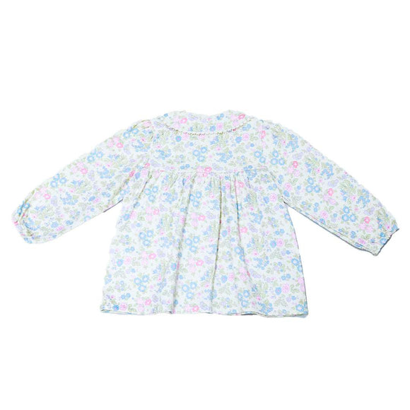 White Floral Aop Blouse With Collar Nawao.com