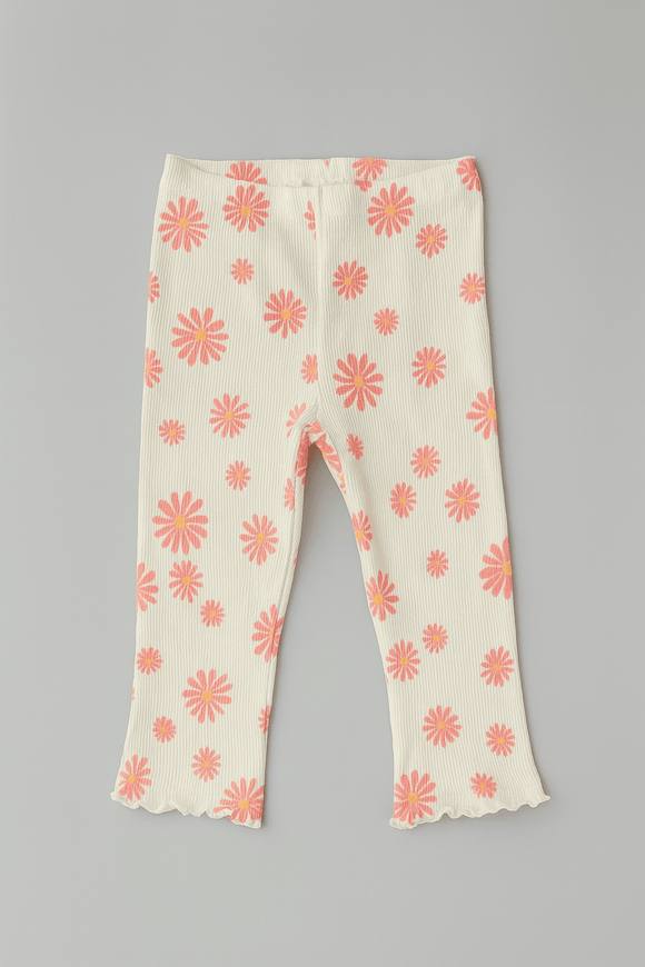 White Floral Aop Rib Leggings White Nawao.com