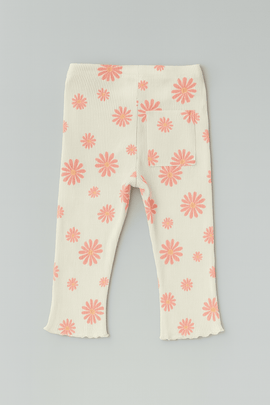 White Floral Aop Rib Leggings White Nawao.com