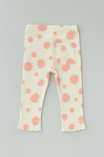White Floral Aop Rib Leggings White Nawao.com