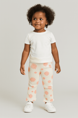 White Floral Aop Rib Leggings White Nawao.com