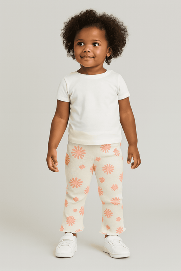 White Floral Aop Rib Leggings White Nawao.com