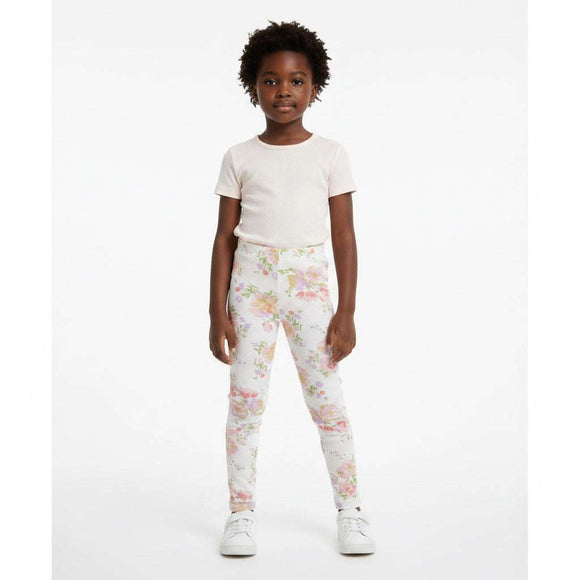 White Floral Aop Rib Leggings White Nawao.com
