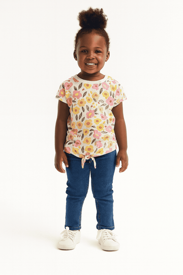 White Floral Aop T Shirt Nawao.com