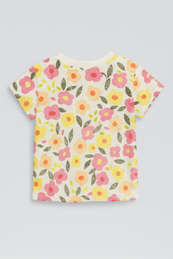 White Floral Aop T Shirt Nawao.com