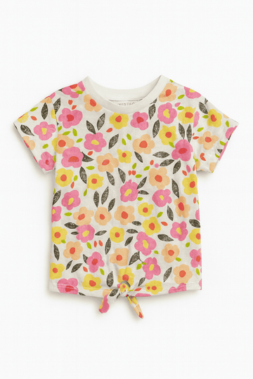 White Floral Aop T Shirt Nawao.com