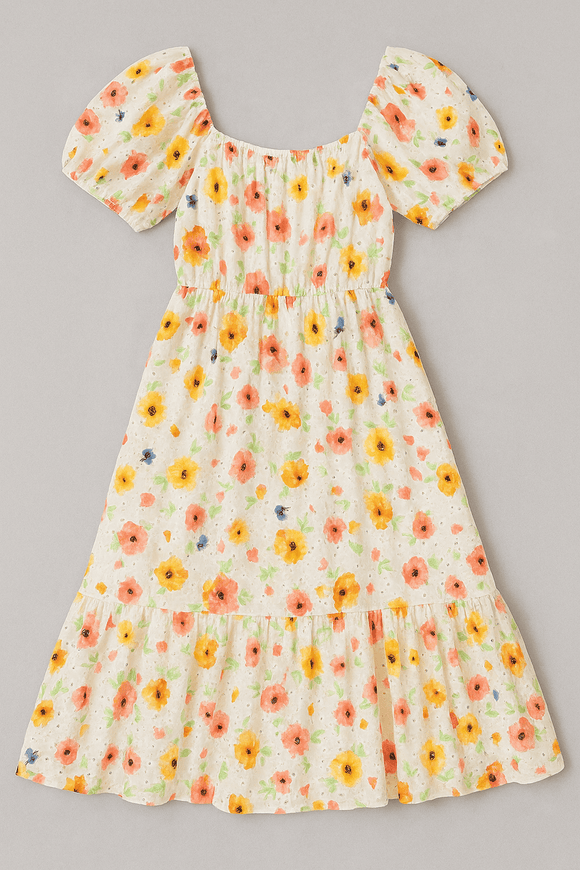 White Floral Chiffly Dress Assorted Nawao.com