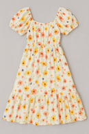White Floral Chiffly Dress Assorted Nawao.com