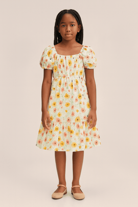 White Floral Chiffly Dress Assorted Nawao.com