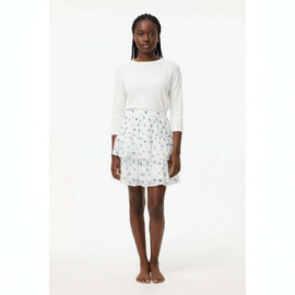 White Floral Disty Print Skirts Nawao.com