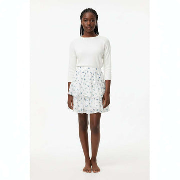 White Floral Disty Print Skirts Nawao.com