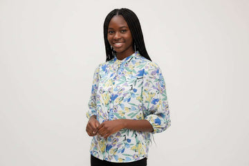 White Floral Front Button Blouse Assorted Nawao.com