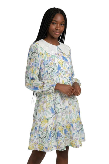 White Floral L S Peterpan Collar Dress Assorted Nawao.com