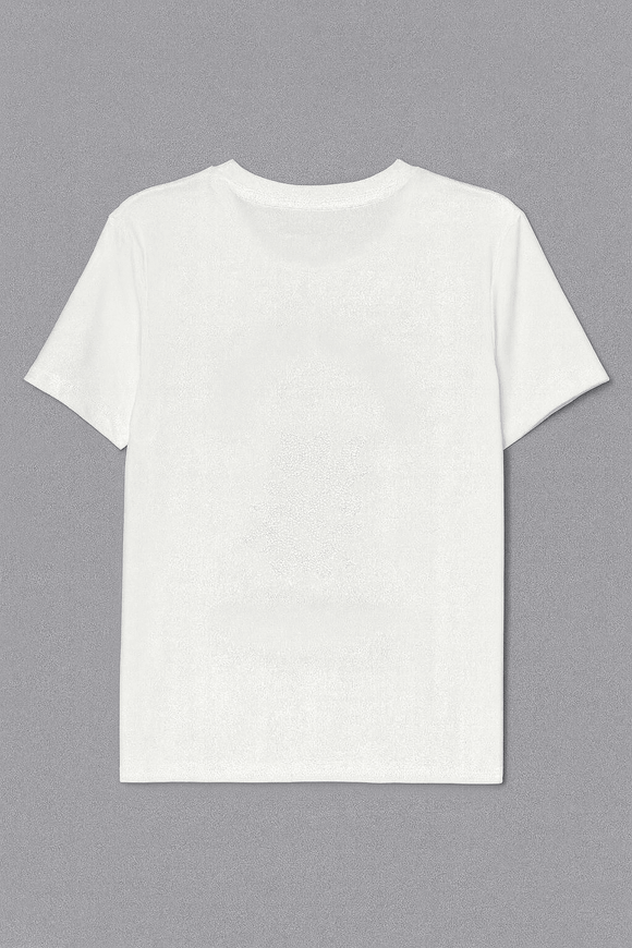 White Floral Pearl Embellished T Shirt Nawao.com