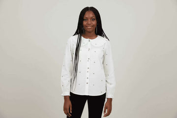 White Floral Print Peterpan Collar Blouse White Nawao.com