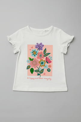 White Flower Artwork T Shirt White Nawao.com