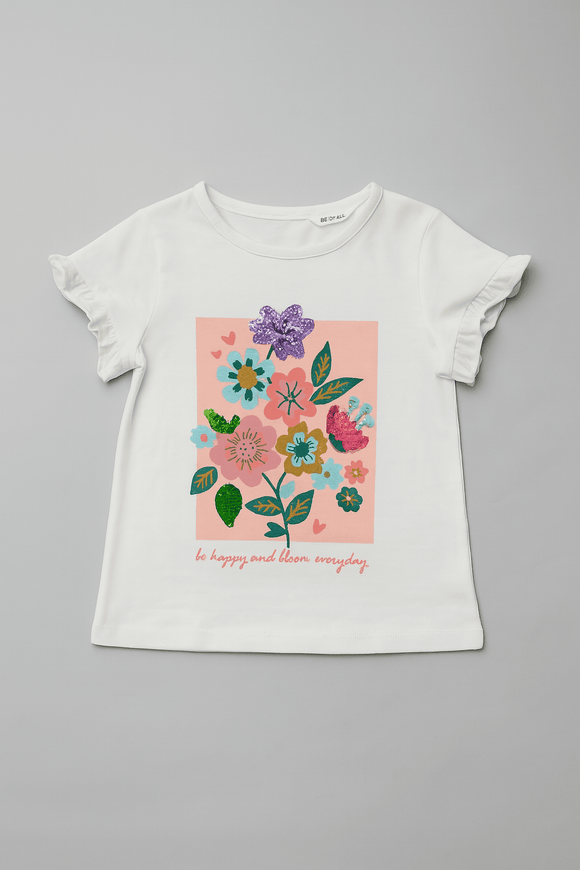 White Flower Artwork T Shirt White Nawao.com