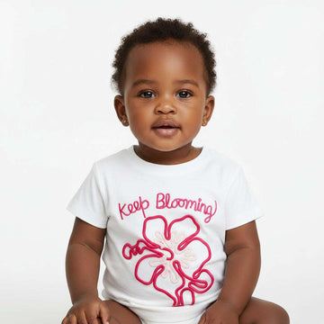 White Flower Placement Print T Shirt Nawao.com