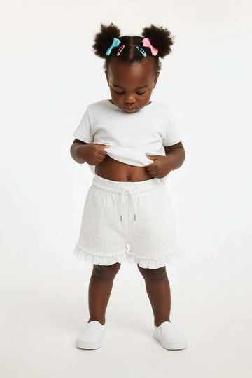 White Frill Knit Shorts Nawao.com
