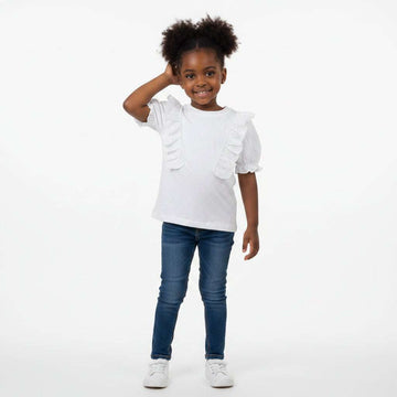White Frill Placement Print Jersey Top White Nawao.com