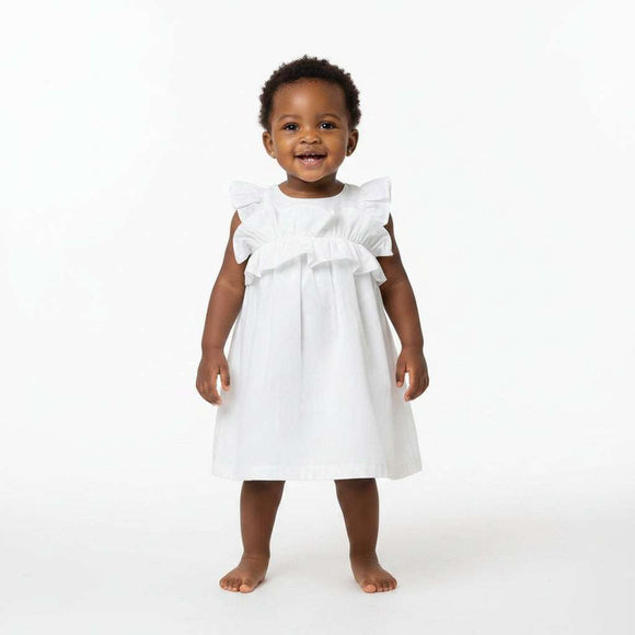 White Frills Yoke Dress White Nawao.com