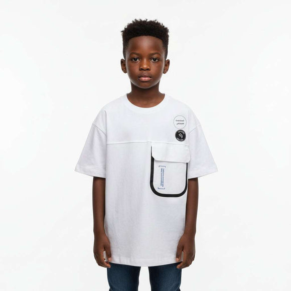 White Front And Back Print Oversize Pocket Tee White Nawao.com