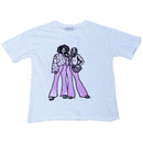 White Girly Print Oversize Tee With Rhinestones Nawao.com