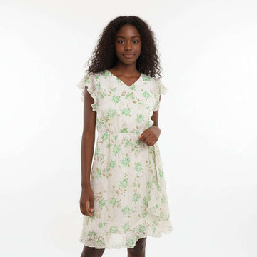 White Green Floral Dobby Lurex Assorted Nawao.com