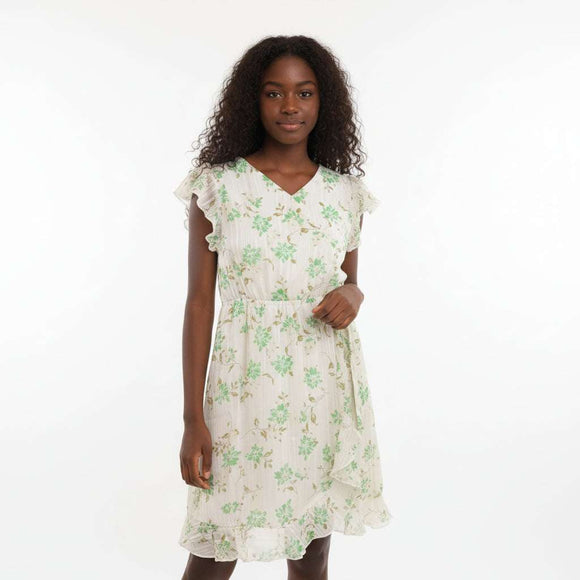 White Green Floral Dobby Lurex Assorted Nawao.com