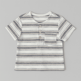 White Grey And Black Striped Henley Pique Tshirt Nawao.com