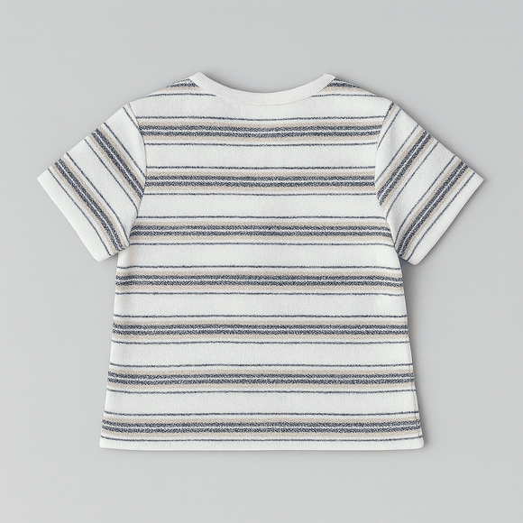 White Grey And Black Striped Henley Pique Tshirt Nawao.com